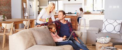 happy family in the living room